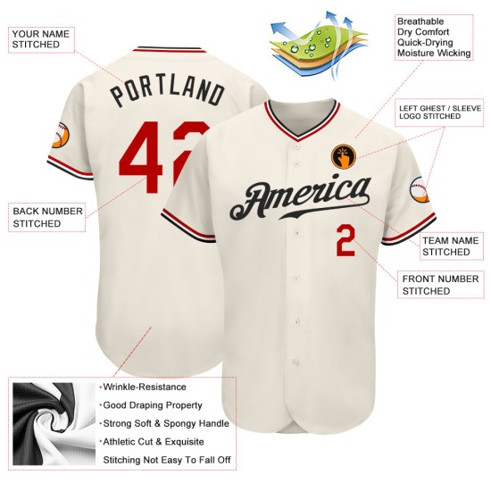 Authentisches Baseball-Cremetrikot Custom Rot-Schwarz