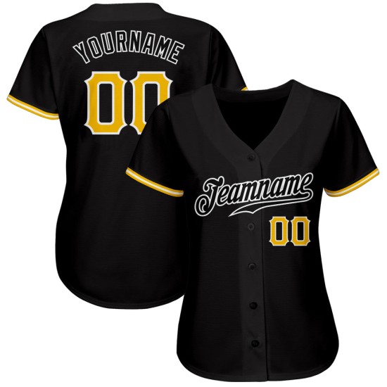 Benutzerdefiniertes schwarzes Baseball-Trikot in Gold-Weiß