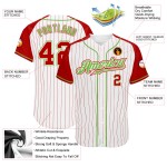 Authentisches Baseball-Nadelstreifen-Raglan-Custom-Trikot Rot-Neonweiße Ärmel Rot