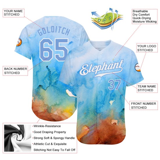 Hellblau-Weißes Jersey Authentic Tie Dye Custom Baseball 3D
