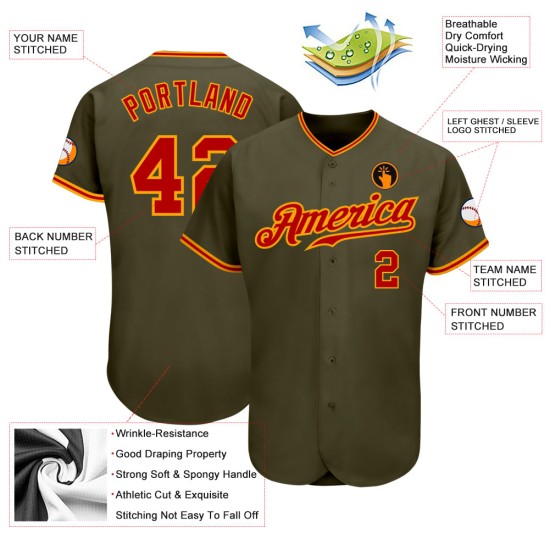 Olive To Jersey Custom Salute Baseball Service Authentic Rot-Gold