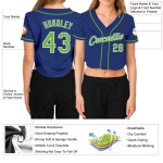 Neon Royal Damen Baseball Cropped Grün-Weiß V-Ausschnitt Custom Jersey
