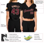 V-Ausschnitt Cropped Baseball Schwarz Creme Damen Crimson-City Custom Jersey