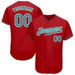 Baseball Trikot Custom Authentic Rot Blaugrün-Weiß