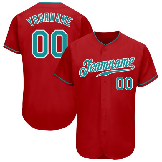 Baseball Trikot Custom Authentic Rot Blaugrün-Weiß