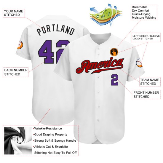 Weiß Lila-Rot Authentic Custom Jersey Baseball