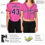 Baseball Jersey Rosa Damen Marine-Weiß Custom Cropped V-Ausschnitt