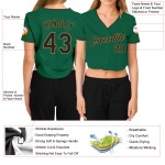 Grün Gold Damen Cropped Jersey Custom Baseball V-Ausschnitt Schwarz-Old Kelly