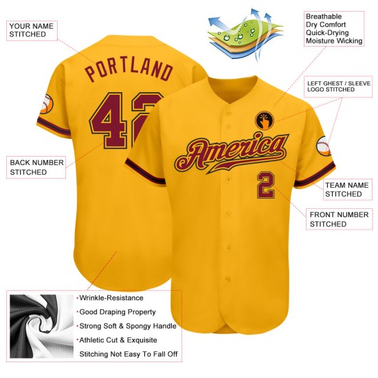 Baseball Gold Crimson-Schwarz Authentic Custom Jersey