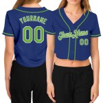 Neon Royal Damen Baseball Cropped Grün-Weiß V-Ausschnitt Custom Jersey