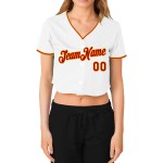 V-Ausschnitt Rot-Gold Cropped Damen Custom Baseball Jersey Weiß V-Ausschnitt Rot-Gold Cropped Damen Custom Baseball Jersey Weiß