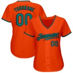 Benutzerdefiniertes Teal-Schwarzes Baseballtrikot Orange Authentic