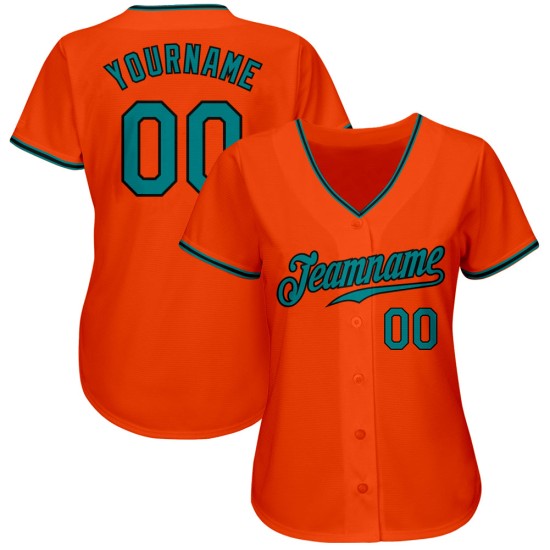 Benutzerdefiniertes Teal-Schwarzes Baseballtrikot Orange Authentic
