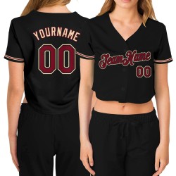 V-Ausschnitt Cropped Baseball Schwarz Creme Damen Crimson-City Custom Jersey