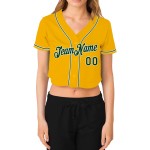 Gold Grün-Weiß Cropped Damen Custom Baseball Jersey V-Ausschnitt