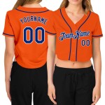 V-Ausschnitt Orange Cropped Baseball Custom Royal-White Jersey Damen