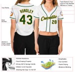 Kurzes Damen Baseball V-Ausschnitt Custom Jersey Weiß Grün-Gold