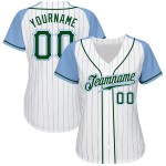 Jersey Blau Custom Baseball Blau Authentic Hellgrün-Hellweiß Raglan-Nadelstreifenärmel Jersey Blau Custom Baseball Blau Authentic Hellgrün-Hellweiß Raglan-Nadelstreifenärmel