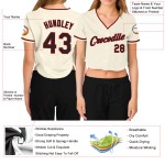 Schwarz-Rot Jersey Damen V-Ausschnitt Baseball Creme Custom Cropped