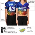 Galactic Custom White-Light Damen V-Ausschnitt Cropped Baseball Jersey Blau 3D