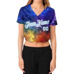 Galactic Custom White-Light Damen V-Ausschnitt Cropped Baseball Jersey Blau 3D