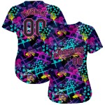 Schwarz-Rosa Custom Stars Baseball Authentisches Muster 3D Jersey Geometrische Kreative Figuren Herzen