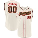 Authentisches cremefarbenes, ärmelloses schwarz-rotes Baseball-Trikot nach Maß