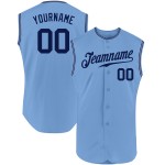 Baseball Hellblau Authentic Navy-Weiß Ärmelloses Custom-Trikot