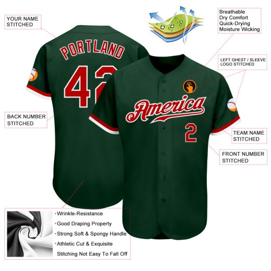 Custom Baseball Trikot Rot-Weiß Grün Authentic