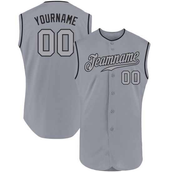 Custom Authentic Graues ärmelloses Baseball-Trikot Grau-Schwarz Custom Authentic Graues ärmelloses Baseball-Trikot Grau-Schwarz