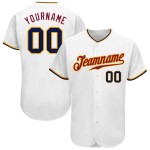 Weißes authentisches Baseball-Trikot, Marineblau-Gold Weißes authentisches Baseball-Trikot, Marineblau-Gold