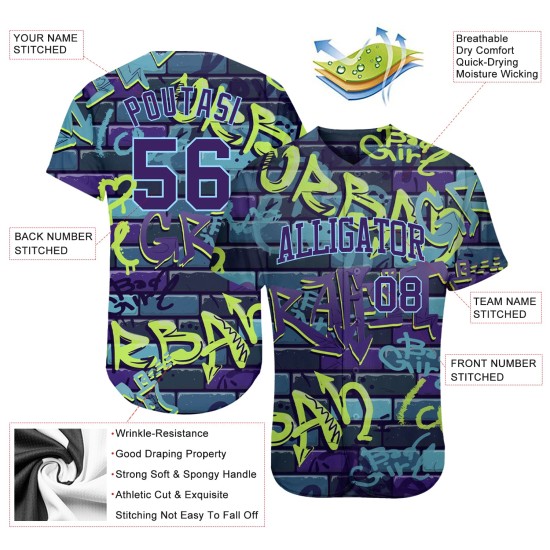 Abstraktes Design Baseball 3D-Muster Authentisches Graffiti Custom Jersey Abstraktes Design Baseball 3D-Muster Authentisches Graffiti Custom Jersey