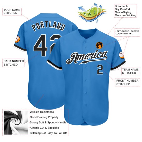 Baseball Jersey Puderblau Schwarz-Weiß Custom Authentic