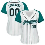 Benutzerdefinierte Jersey Ärmel Weiß Aqua Nadelstreifen Raglan Authentic Schwarz-Aqua Baseball Benutzerdefinierte Jersey Ärmel Weiß Aqua Nadelstreifen Raglan Authentic Schwarz-Aqua Baseball