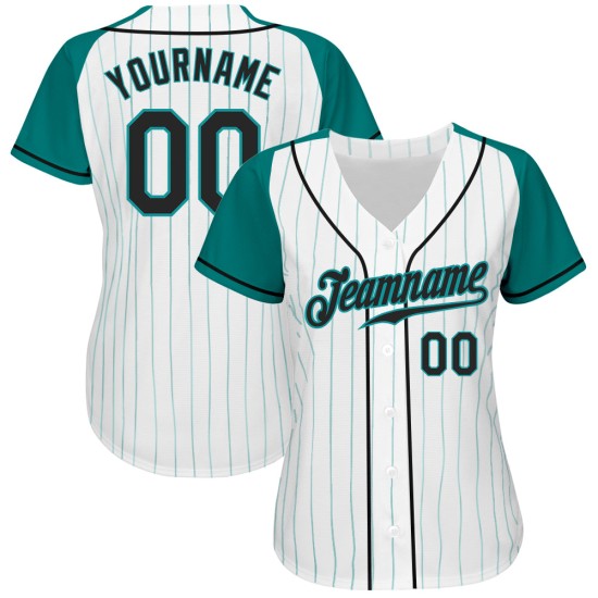 Benutzerdefinierte Jersey Ärmel Weiß Aqua Nadelstreifen Raglan Authentic Schwarz-Aqua Baseball Benutzerdefinierte Jersey Ärmel Weiß Aqua Nadelstreifen Raglan Authentic Schwarz-Aqua Baseball
