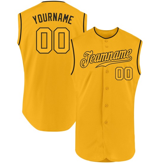 Authentisches Gold-Schwarzes Baseball-Trikot, ärmellos, goldfarben Authentisches Gold-Schwarzes Baseball-Trikot, ärmellos, goldfarben