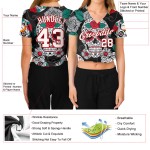 Cropped V-Ausschnitt Muster Baseball 3D Jersey Custom Damen Graffiti Weiß-Rot Fashion Skull