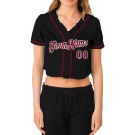 Damen Cropped Custom Schwarz Jersey V-Ausschnitt Crimson-White Baseball