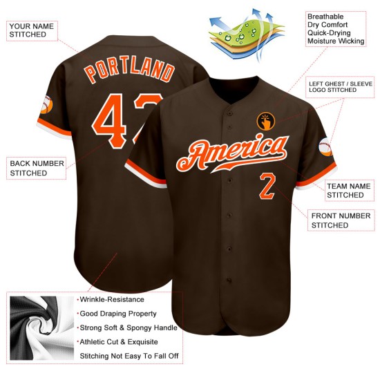 Benutzerdefiniertes Orange-Weiß Baseball Jersey Authentic Braun