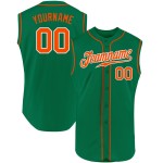 Ärmelloses Baseball Custom Authentic Kelly Jersey Grün Orange-Weiß