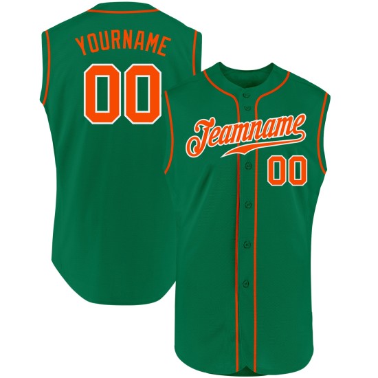 Ärmelloses Baseball Custom Authentic Kelly Jersey Grün Orange-Weiß