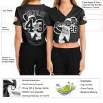 Kurzes Damen Baseball Astronaut V-Ausschnitt Schwarz Schwarz-Weiß Custom 3D Jersey