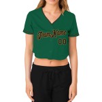 Grün Gold Damen Cropped Jersey Custom Baseball V-Ausschnitt Schwarz-Old Kelly