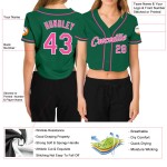 Kelly Pink-Weiß Cropped Custom Jersey V-Ausschnitt Damen Baseball Grün Kelly Pink-Weiß Cropped Custom Jersey V-Ausschnitt Damen Baseball Grün